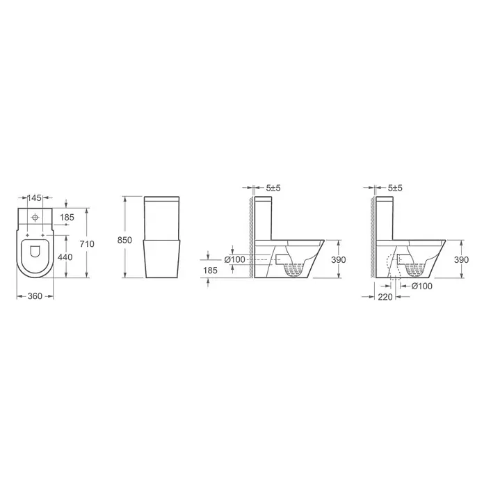 Glasdeals Stand-WC BTWS-6012 spülrandlos - Spülrandlos, Ohne Spezialglasur, Spülform: Tief, WC Abgang: Waagerecht, Weiß