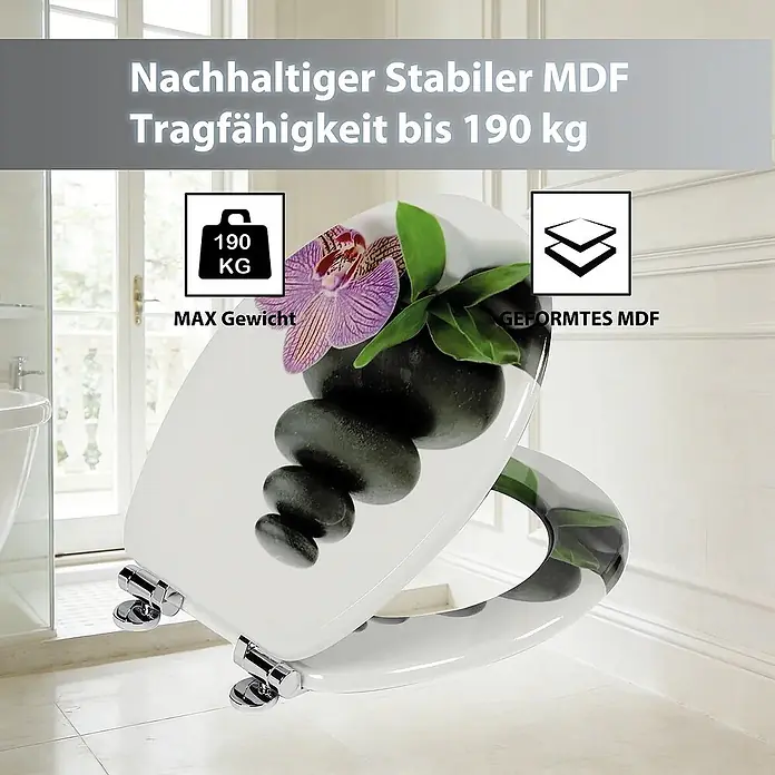 SAINOS WC-Sitz MDF WC-Sitz, Mehrfarbig, Universal-O-Form, Absenkautomatik, Unten - MDF, Mehrfarbig, Mit Absenkautomatik