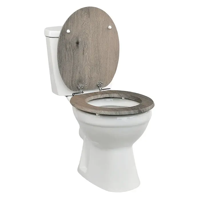 SAINOS WC-Sitz MDF WC-Sitz, Braun Holzoptik, Universal-O-Form, Absenkautomatik, Unten - MDF, Grau, Mit Absenkautomatik