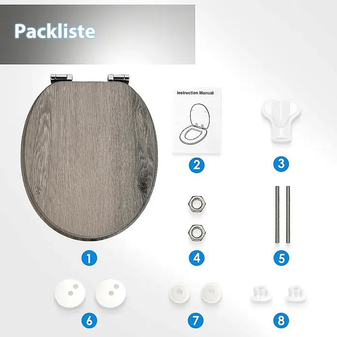 SAINOS WC-Sitz MDF WC-Sitz, Braun Holzoptik, Universal-O-Form, Absenkautomatik, Unten - MDF, Grau, Mit Absenkautomatik