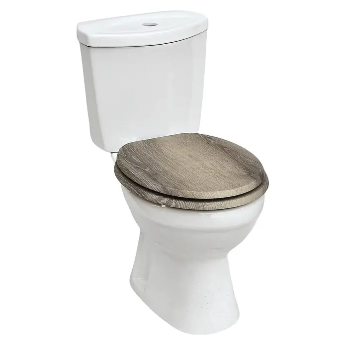 SAINOS WC-Sitz MDF WC-Sitz, Braun Holzoptik, Universal-O-Form, Absenkautomatik, Unten - MDF, Grau, Mit Absenkautomatik