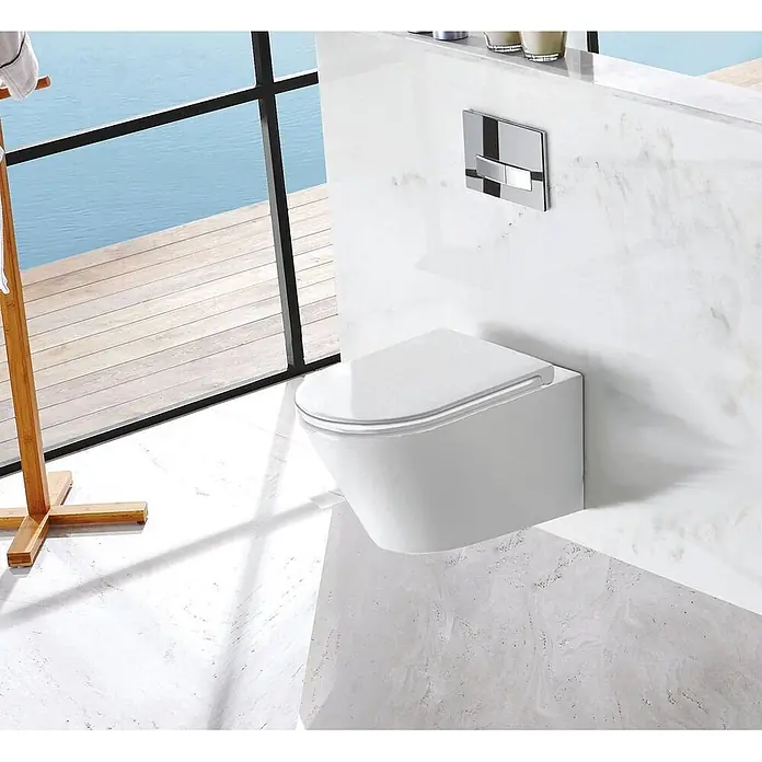 Glasdeals Wand-WC WHR-6011 spülrandlos - Spülrandlos, Ohne Spezialglasur, Weiß
