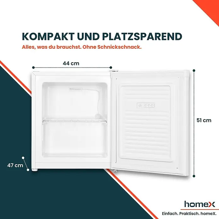homeX Tiefkühlschrank FM1015-W - Nutzinhalt Gesamt: 33 l, 47 cm x 440 mm x 510 mm, Weiß