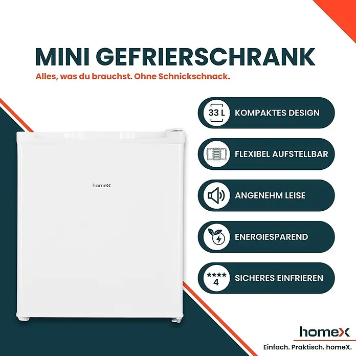 homeX Tiefkühlschrank FM1015-W - Nutzinhalt Gesamt: 33 l, 47 cm x 440 mm x 510 mm, Weiß