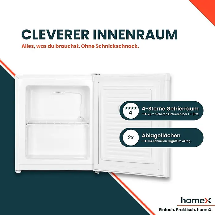 homeX Tiefkühlschrank FM1015-W - Nutzinhalt Gesamt: 33 l, 47 cm x 440 mm x 510 mm, Weiß