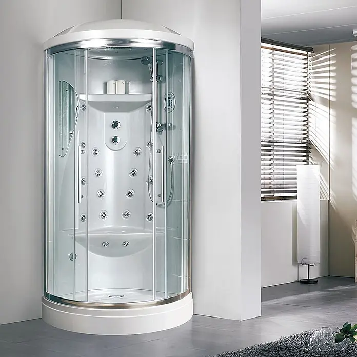 Kiamami Valentina Komplettdusche - 900 x 900 x 2.200 cm, Transparent, Weiß