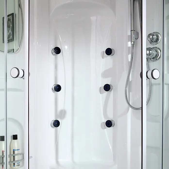 Kiamami Valentina Komplettdusche - 900 x 900 x 2.130 cm, Transparent, Weiß