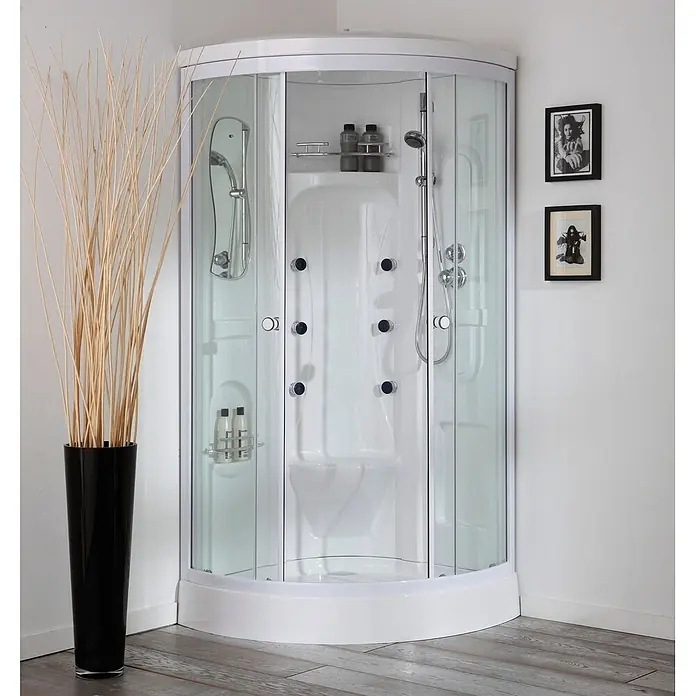 Kiamami Valentina Komplettdusche - 900 x 900 x 2.130 cm, Transparent, Weiß