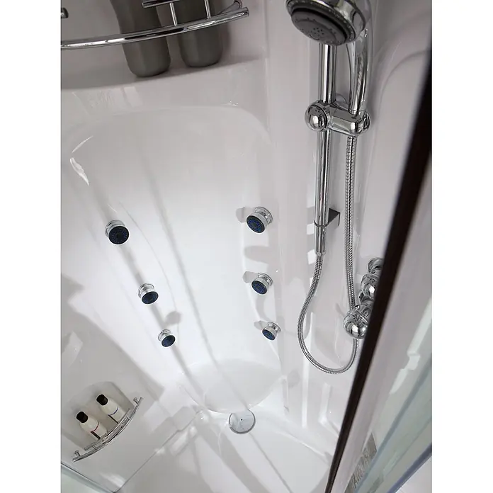 Kiamami Valentina Komplettdusche - 900 x 900 x 2.130 cm, Transparent, Weiß