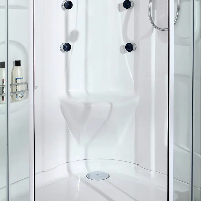 Kiamami Valentina Komplettdusche - 900 x 900 x 2.130 cm, Transparent, Weiß