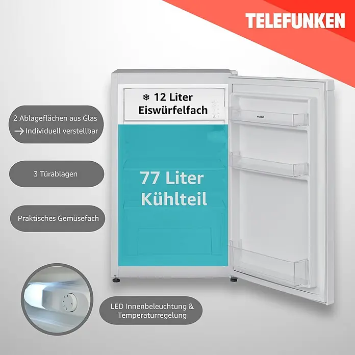 Telefunken Kühl-Gefrierkombination CF-33-101-W2 - Nutzinhalt Gesamt: 89 l, 50 cm x 480 mm x 821 mm, Weiß