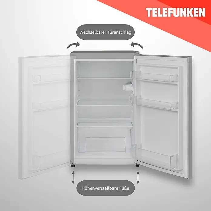Telefunken Vollraumkühlschrank CF-31-121-S - Nutzinhalt Gesamt: 90 l, 50 cm x 480 mm x 830 mm, Silber
