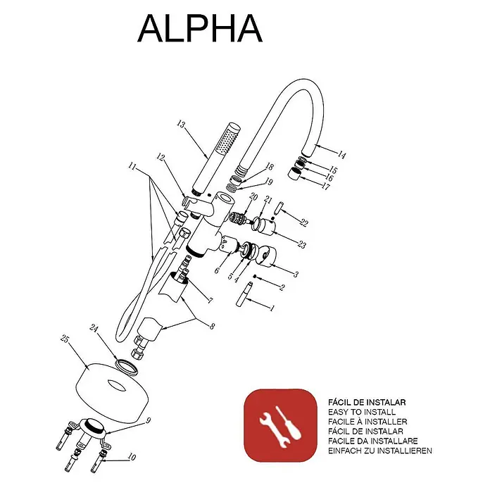 Poalgi Badewannenstandarmatur ALPHA - Höhe: 117,5 cm, Chrom, Glänzend