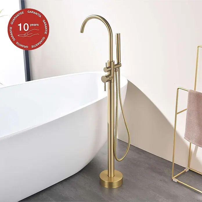 Poalgi Badewannenstandarmatur ALPHA - Höhe: 117,5 cm, Gebürstetes Gold, Seidenmatt
