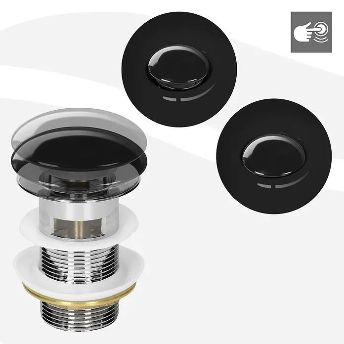 LuxeBath Standventil Universal Schwarzglänzend Keramikdeckel mit Überlauf - Schwarzglänzend