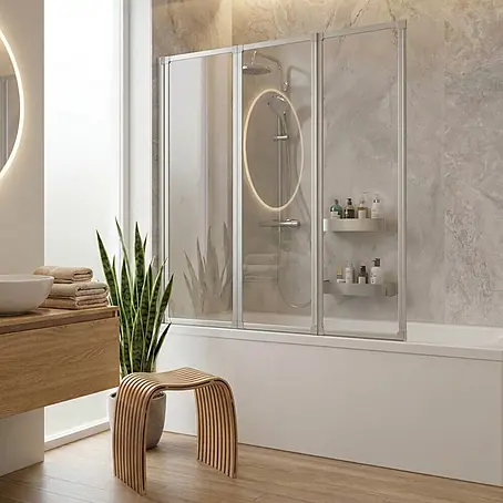 Interpromo  Badewannenaufsatz 3-teilig ESG-Glas 127 x 140 cm faltbar Alunatur