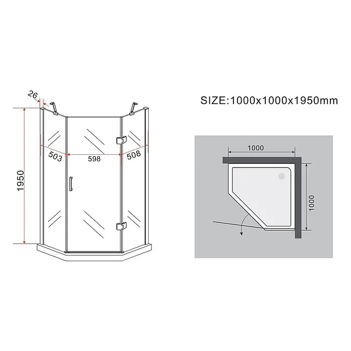 Glasdeals Eckdusche VERTEX 100 x 100 x 195 cm - 100 x 100 x 195 cm, Beschichtet, Chrom, Stärke: 8 mm