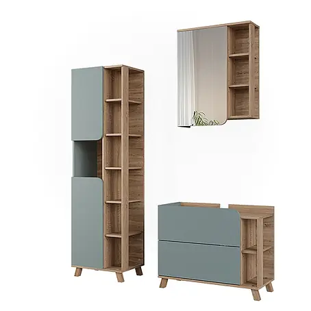 Vicco Badmöbel-Set Karen, Blau/Sonoma 80 cm
