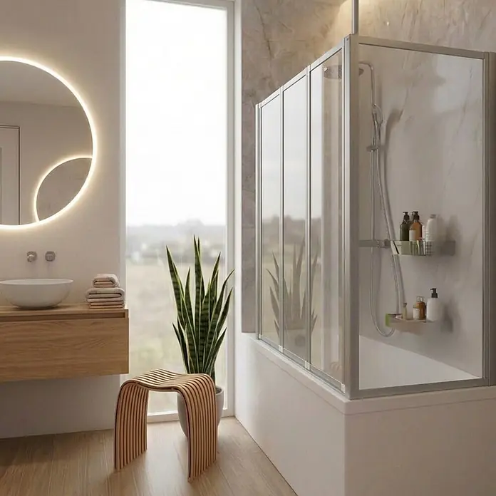 Interpromo Badewannenaufsatz 3-teilig ESG-Glas 129 x 140 cm faltbar mit Seitenwand Alunatur - B x H: 129 x 140 cm, 4 Stk., Alu-Natur