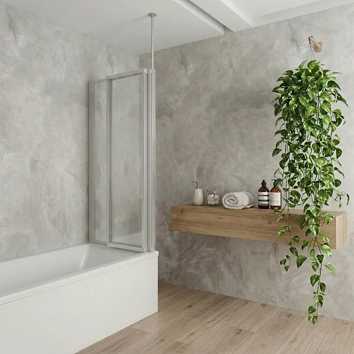 Interpromo Badewannenaufsatz 3-teilig ESG-Glas 129 x 140 cm faltbar mit Seitenwand Alunatur - B x H: 129 x 140 cm, 4 Stk., Alu-Natur