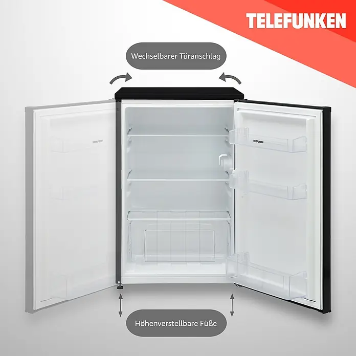 Telefunken Vollraumkühlschrank C-135-100-DI - Nutzinhalt Gesamt: 135 l, 59,5 cm x 540 mm x 838 mm, Schwarz