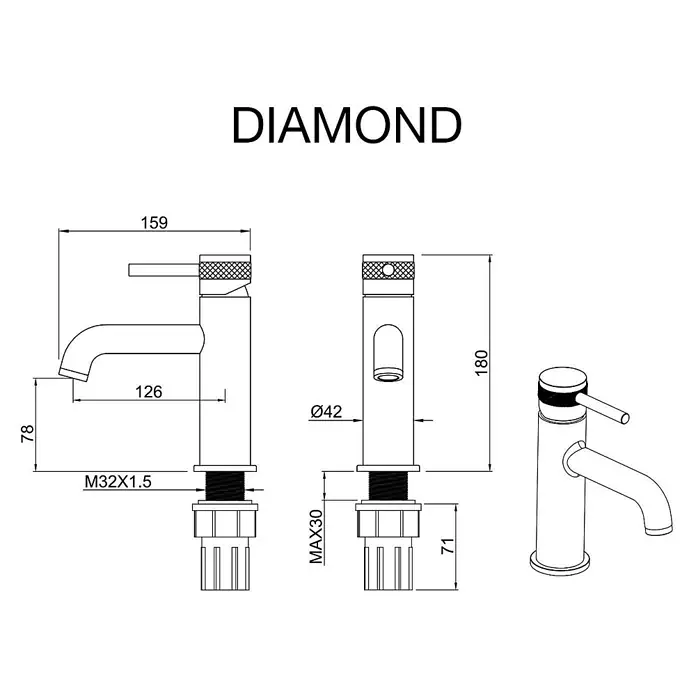 Poalgi Waschtischarmatur Diamond - Mattgrau, Matt