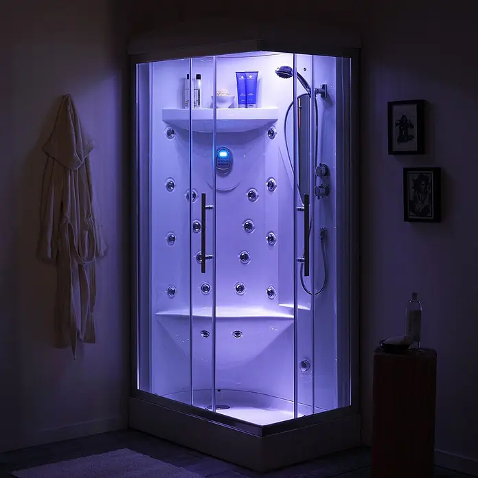 Kiamami Valentina Komplettdusche - 900 x 700 x 2.200 cm, Transparent, Weiß