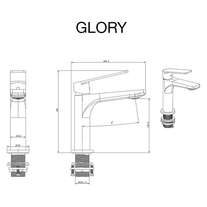 Poalgi Waschtischarmatur Glory - Gebürstetes Gold, Seidenmatt