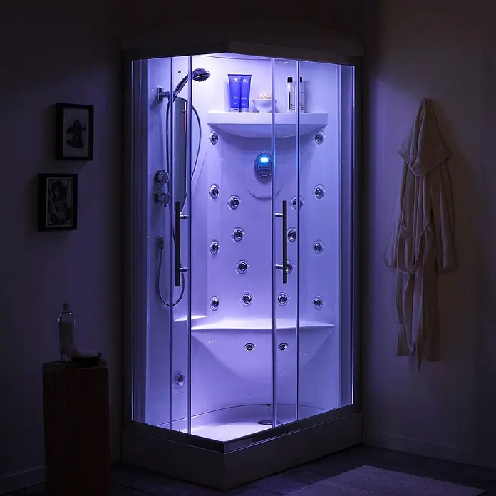 Kiamami Valentina Komplettdusche - 1.100 x 700 x 2.200 cm, Transparent, Weiß