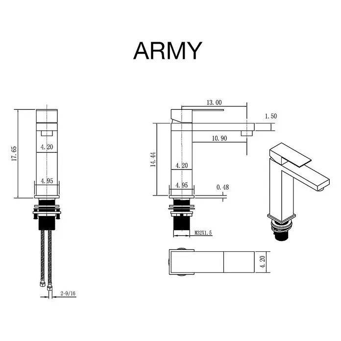 Poalgi Waschtischarmatur Army - Gebürstetes Nickel, Seidenmatt