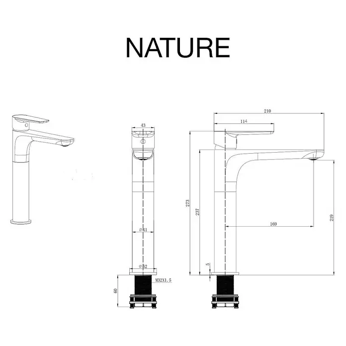 Poalgi Waschtischarmatur Nature - Mattschwarz, Matt