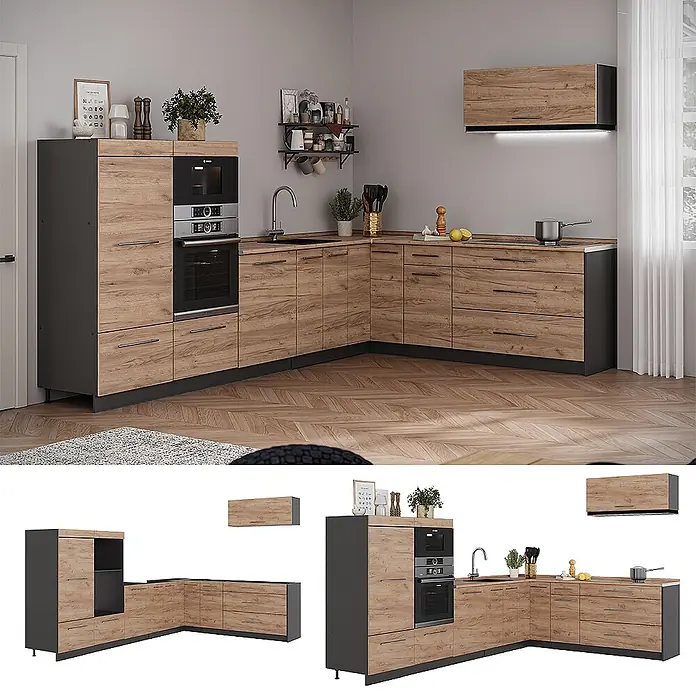 Vicco Eckküche - Goldkraft Eiche, Ohne Elektrogeräte