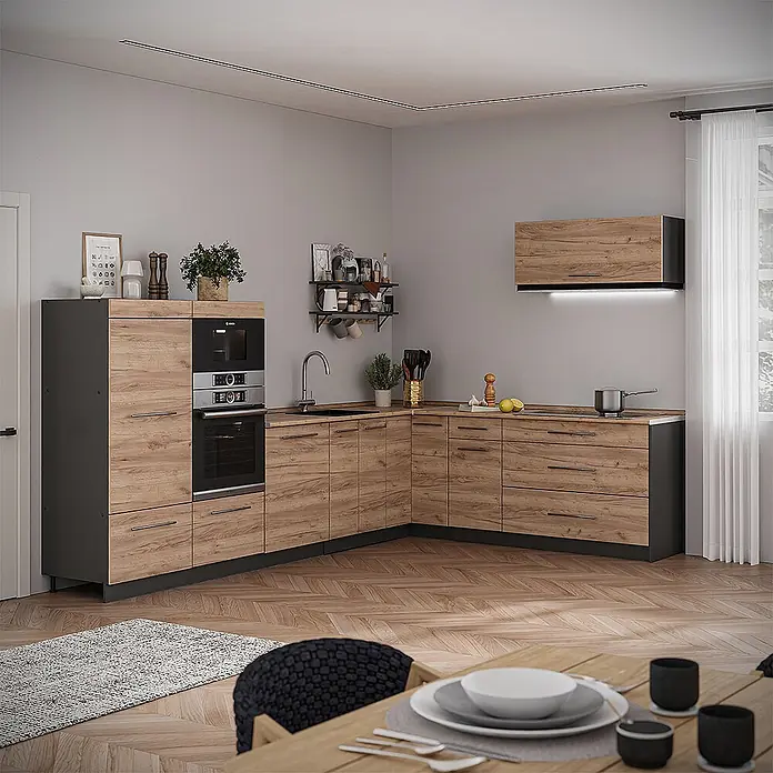 Vicco Eckküche - Goldkraft Eiche, Ohne Elektrogeräte