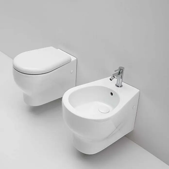 Kiamami Valentina Wand-WC-Kombination - Mit Spülrand, WC Abgang: Senkrecht, Weiß