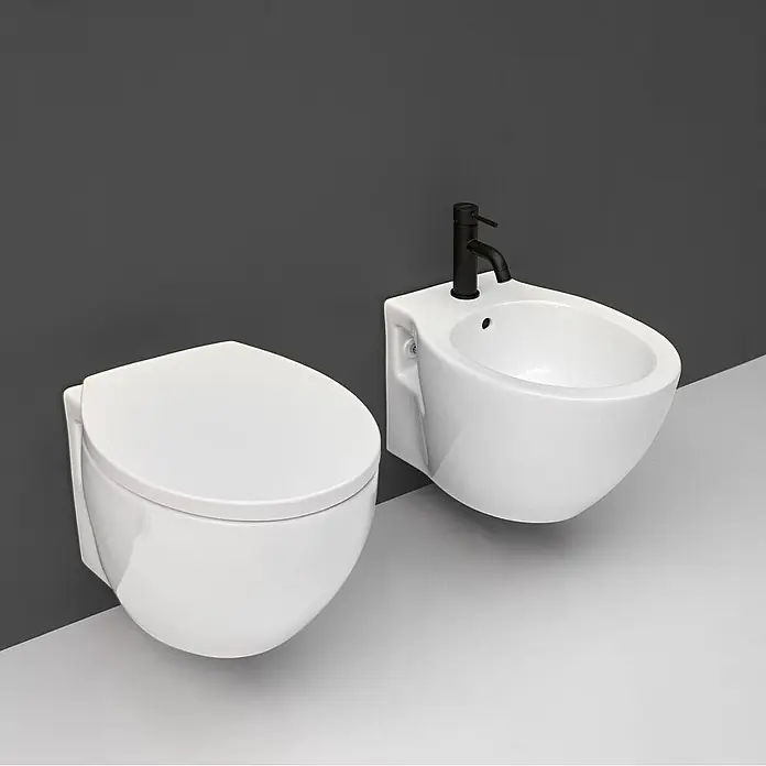 Kiamami Valentina Wand-WC-Kombination - Mit Spülrand, WC Abgang: Senkrecht, Weiß