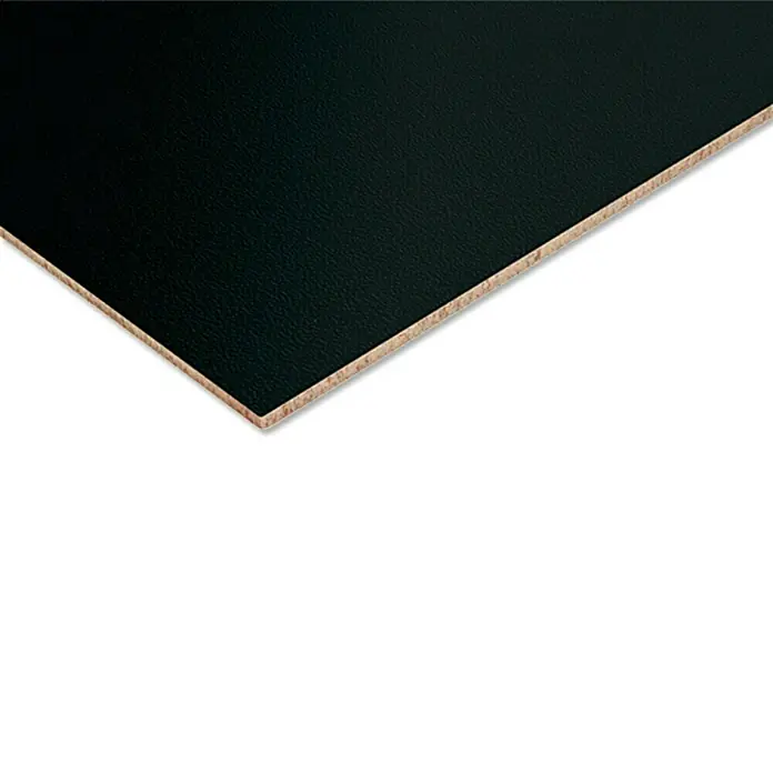 Hartfaserplatte nach Maß - Schwarz, Stärke: 3 mm - Schwarze laminiert Holzplatte, ideal für Möbelbau oder Bastelprojekte, mit sichtbarer Holzstruktur an den Kanten.
