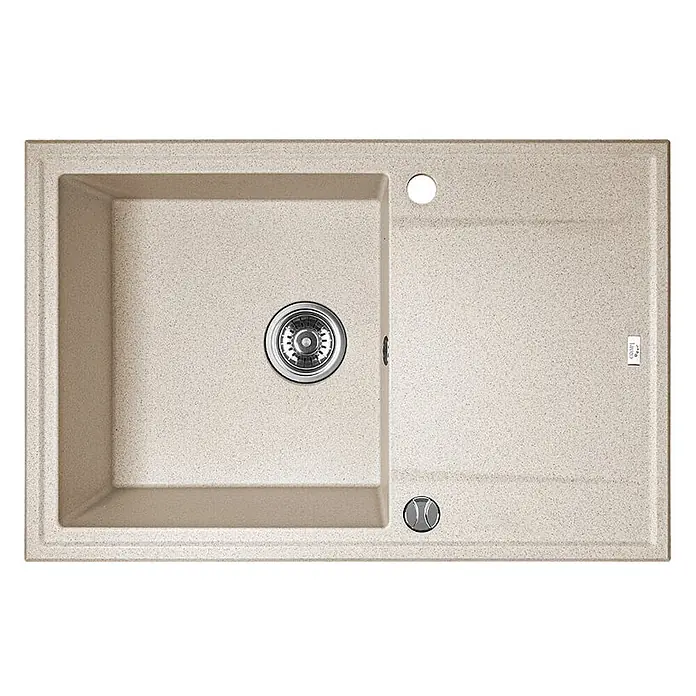 Bad Land Einbauspüle MEGALO Granitspüle 50 x 78 cm Beige, Einzelbecken, lange Abtropffl., Siphon - 78 x 50 cm, Verbundwerkstoff