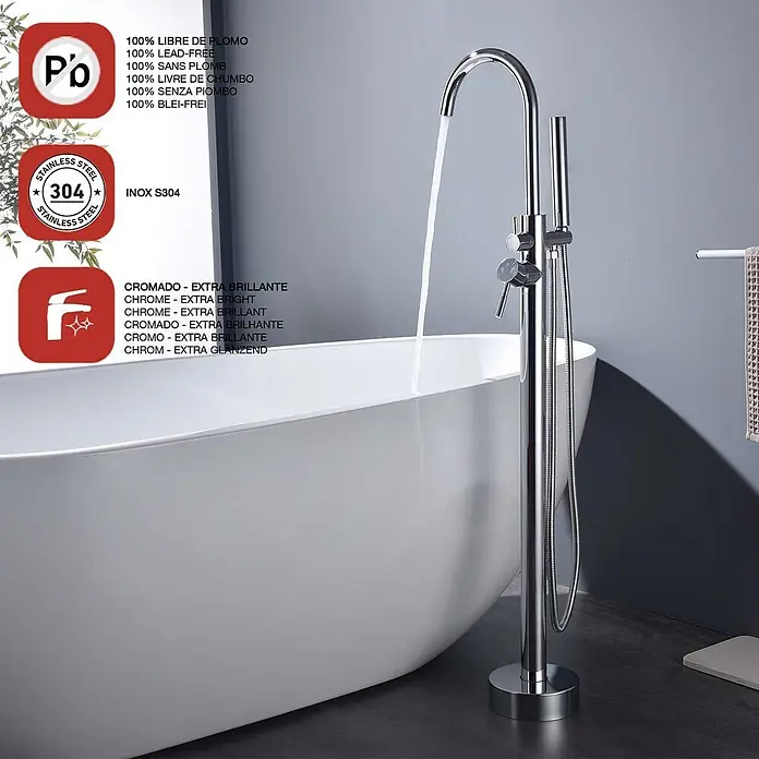Poalgi Badewannenstandarmatur ALPHA - Höhe: 117,5 cm, Chrom, Glänzend