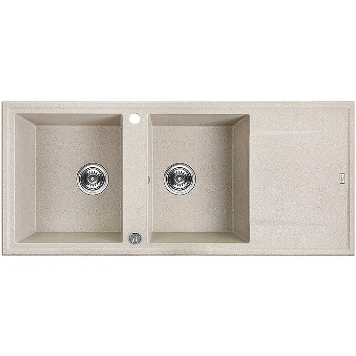 Bad Land Einbauspüle MEGALO Granitspüle 50 x 116 cm Beige, Doppelbecken, lange Abtropffl. - 116 x 50 cm, Verbundwerkstoff