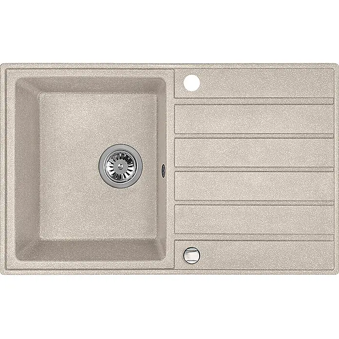 Bad Land Einbauspüle MARGARITA Granitspüle 49 x 79 cm Beige, Einzelbecken, lange Abtropffl. - 79 x 49 cm, Verbundwerkstoff