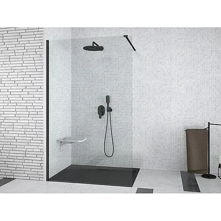 Bad Land  Nischendusche AVEO BLACK Walk-In Duschwand 90 x 195 cm Schwarz, 8 mm, Transparentglas