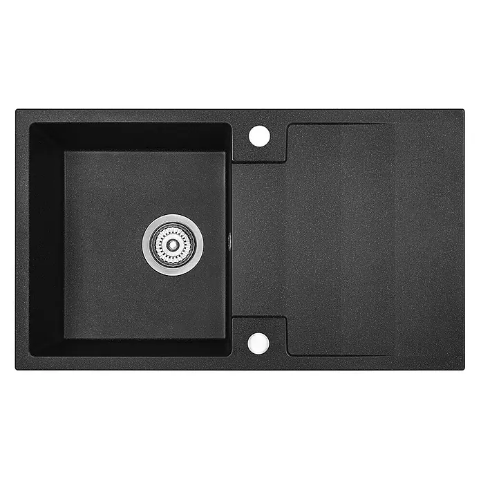 Bad Land Einbauspüle RAB Granitspüle 44 x 76 cm Schwarz, Einzelbecken, lange Abtropffl., Siphon - 76 x 44 cm, Verbundwerkstoff