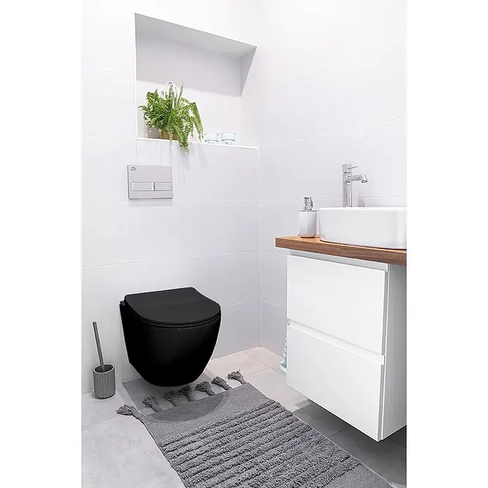Bad Land Wand-WC ROLO Wand-WC Schwarz, randlos, Slim Soft-Close WC-Sitz - WC Abgang: Waagerecht, Schwarz