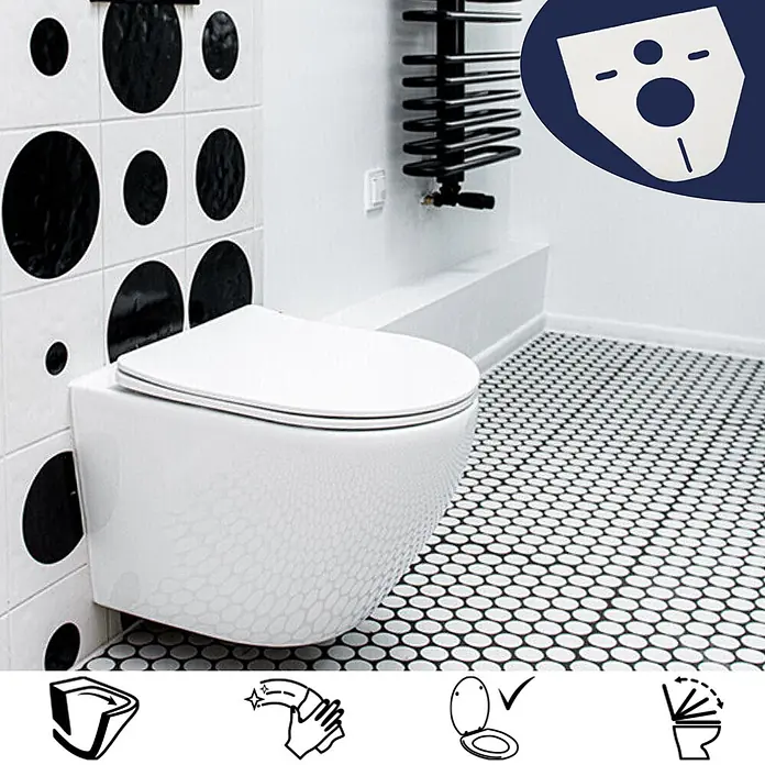 Bad Land Wand-WC ROLO Wand-WC Weiß, randlos, Slim Soft-Close WC-Sitz - WC Abgang: Waagerecht, Weiß