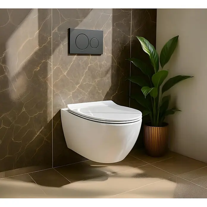 Bad Land Wand-WC ROLO Wand-WC Weiß, randlos, Slim Soft-Close WC-Sitz - WC Abgang: Waagerecht, Weiß