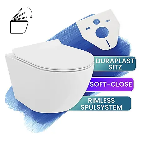 Bad Land  Wand-WC ROLO Wand-WC Weiß, randlos, Slim Soft-Close WC-Sitz