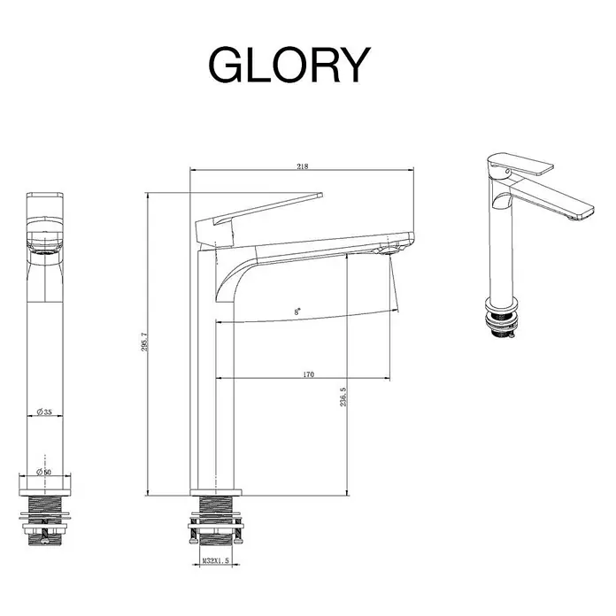 Poalgi Waschtischarmatur Glory - Schwarzer Kristall, Glänzend