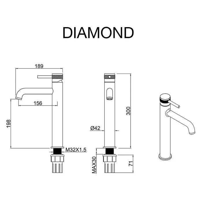 Poalgi Waschtischarmatur Diamond - Mattgrau, Matt
