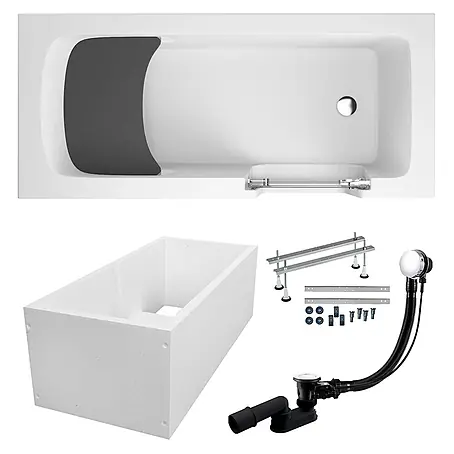 Bad Land  Freistehende Badewanne AVO Wanne 180 x 80 cm rechts Weiß, Tür und Sitz, Set mit Wannenträger