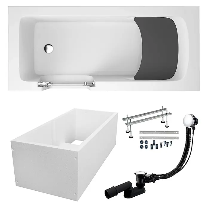Bad Land Freistehende Badewanne VOVO Wanne 180 x 80 cm links Weiß, Tür und Sitz, Set mit Wannenträger - Acryl, Weiß